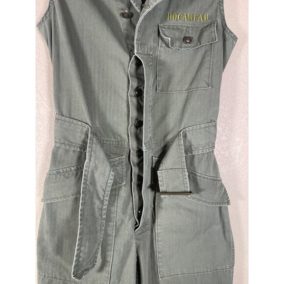 Rocawear Vintage Y2K Women's Belted Sleeveless Jumpsuit Army Green - Picture 4 of 14